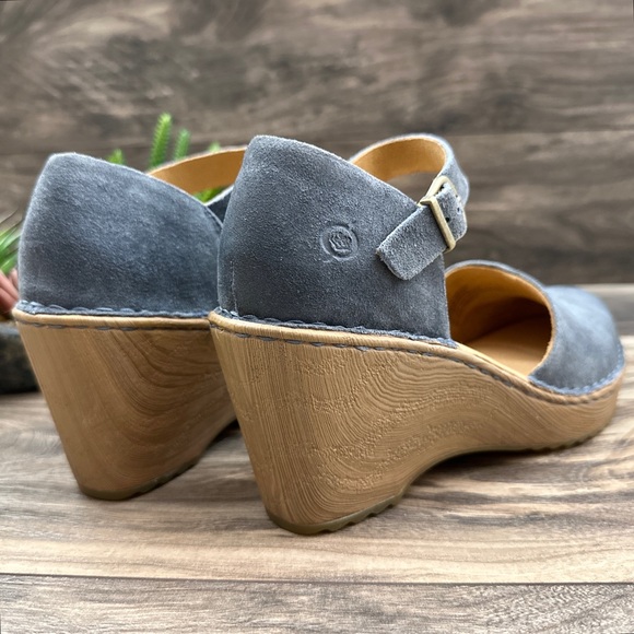 Born Nellie Platform Clog Closed Back Mary Jane Distressed Dark Blue Suede 10M - Picture 7 of 14